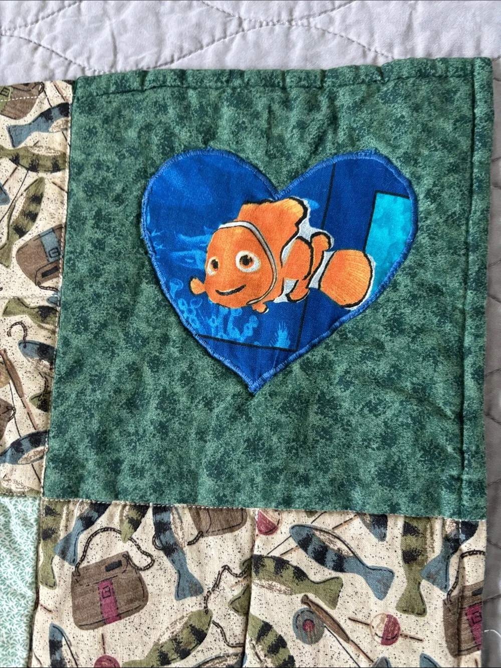 Handmade Baby Quilt with Fishing Design
